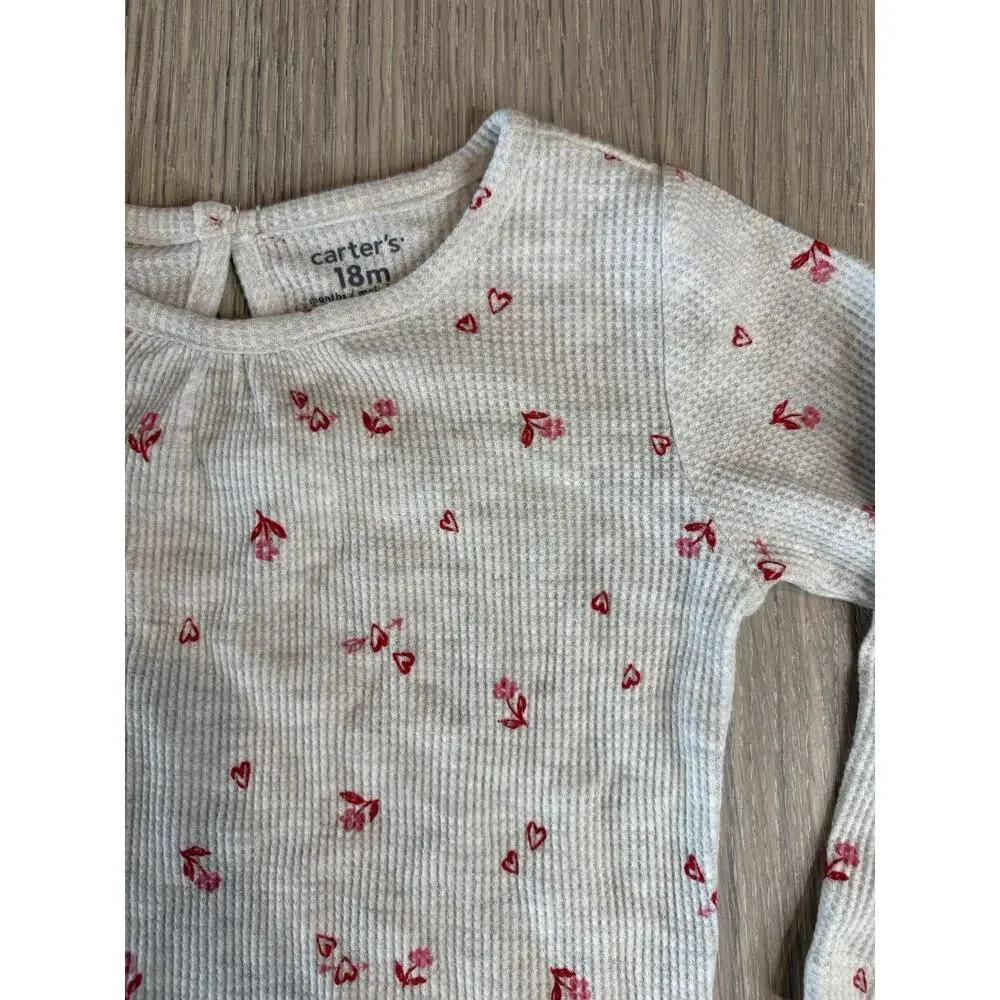 Carter’s Baby Girl Waffle Knit Bodysuit 18M Floral Hearts NWT Long Sleeve